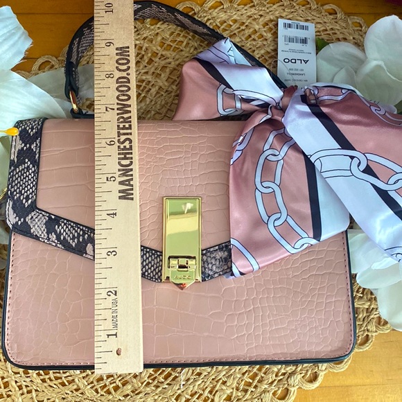 Aldo 'GLENDA' Convertible Satchel in Light Pink & Snakeskin Print - Picture 12 of 15